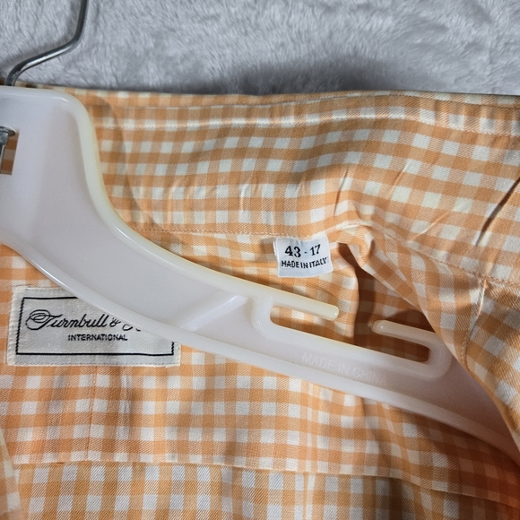 Turnbull & Asser Orange Checkered Collared Button Down Mens Size 43 17 Cotton - Picture 4 of 11